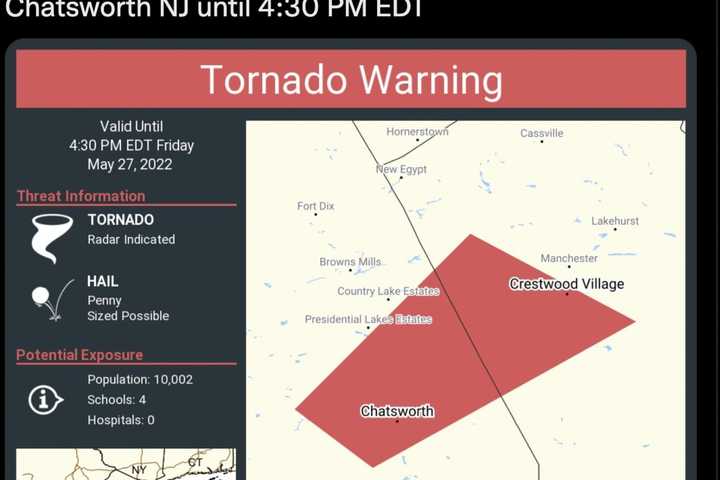 Tornado Warning For Burlington, Camden, Ocean Counties