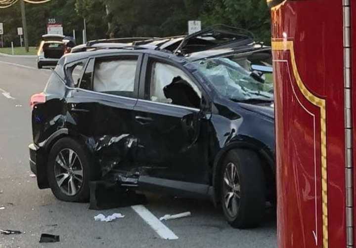 A trapped victim was extricated and rushed to a nearby hospital following a fiery two-car crash in Morris County, authorities said.