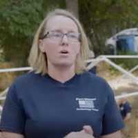 <p>Jennifer Janofsky, PhD,, speaking at the Red Bank archeological site.</p>