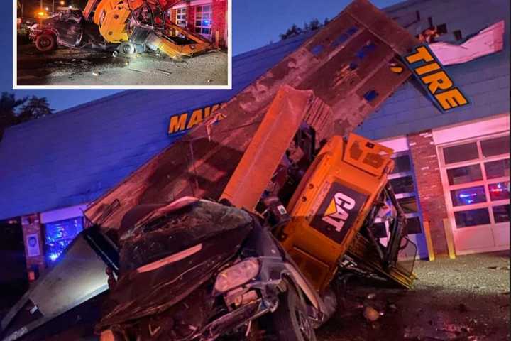 Un-Flipping-Believable: Pickup Truck Towing Excavator Flips, Plows Into NJ Tire Shop (PHOTOS)