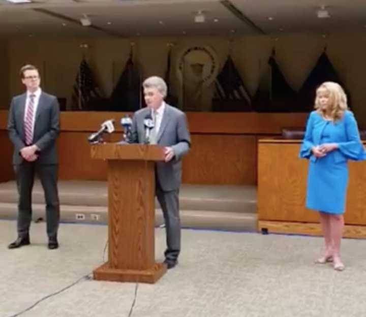 Delaware County District Attorney Jack Stollsteimer holds a press conference.