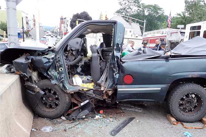 Pickup Truck Driver Hospitalized After Crashing Into Wall At Busy Dover Intersection (PHOTOS)