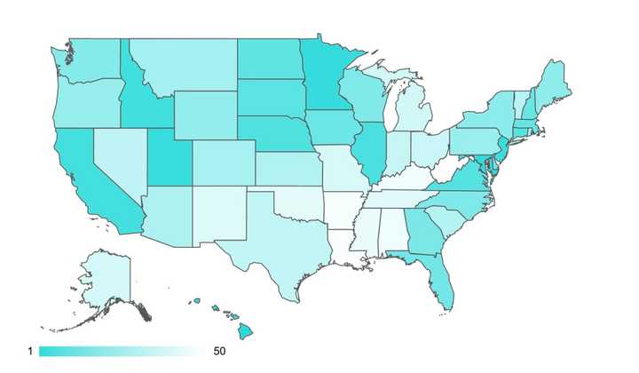 The breakdown of America&#x27;s happiest states, according to the new study.