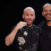 <p>Sean Evans and David Blaine right after downing a pair of Carolina Reapers.</p>