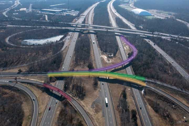 Exit 105 interchange  (HIghlighted near center)