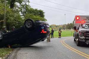 Car Flips, Lands On Roof After Striking Rock Wall In Morris County: Police (PHOTOS)