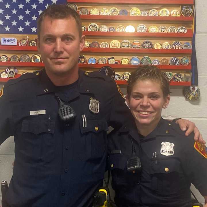 Suffolk County Officers Frederick Reed and Stacey Byrnes helped save a woman who suffered a heart attack.