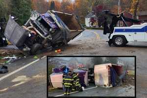 Driver Seriously Hurt As Dump Truck Overturns In Morris County: PHOTOS