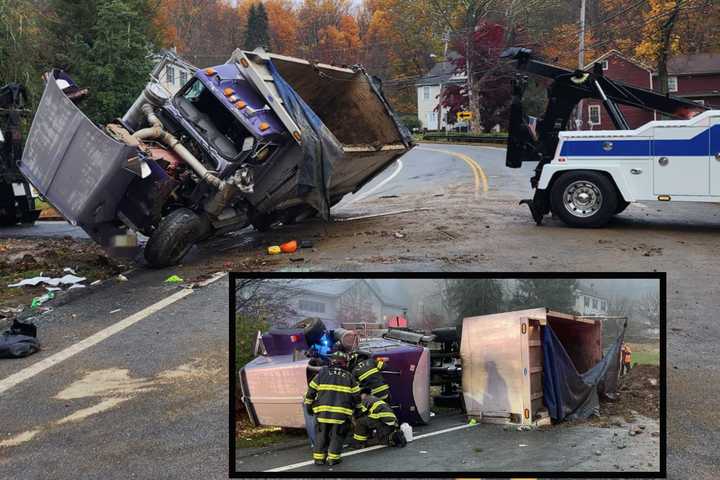 Driver Seriously Hurt As Dump Truck Overturns In Morris County: PHOTOS