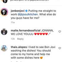 <p>Instagram reaction to Jon Bon Jovi washing dishes at the chili cook-off.</p>