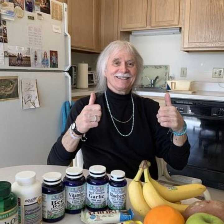 Herbie Allen with his supplements and healthy foods.