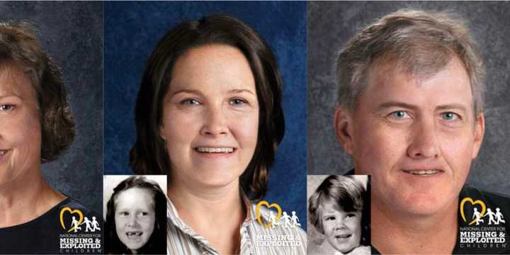 Age-progressed photos of 75-year-old Leslie Guthrie, right; 51-year-old Julie Guthrie, middle; and 48-year-old Timothy Guthrie, right.