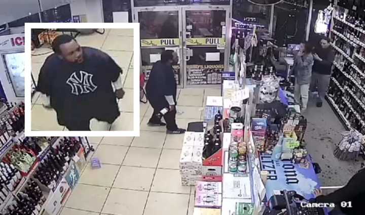 Surveillance footage shows the irate man screaming and chucking wine bottles at liquor store employees.