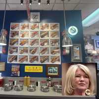 <p>The &#x27;Hot Dog&#x27; wall at Frankie&#x27;s Family Restaurant visited by Martha Stewart.</p>