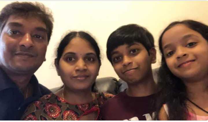 Rajya Lakshmi Yakkali with husband, Praveen Grandi, and their children.