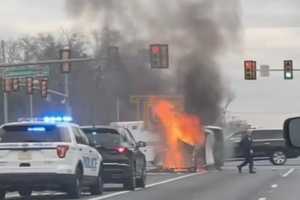 Car Flips, Burns Closing Route 70 In Toms River