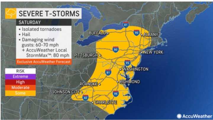 The storm system will be accompanied by damaging wind gusts, hail, and possible isolated tornadoes.