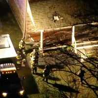 <p>The scene of the fire at Stony Brook Meeting House (Chopper 6 ABC News)</p>