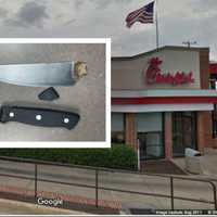 <p>The recovered knife and the Dunn Avenue restaurant.</p>