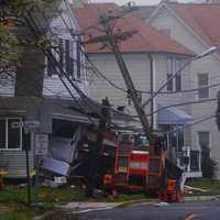 <p>Utility crews arriving at the crash scene.  (Photo courtesy Jersey Shore Fire Response)</p>