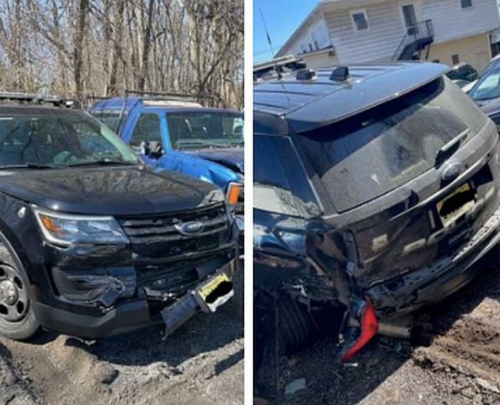 Morris Plains police car after Tabor Road crash.