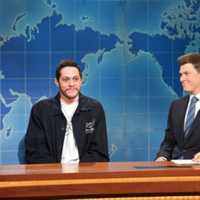 <p>Pete Davidson and Colin Jost during &quot;Weekend Update&quot; on SNL.</p>