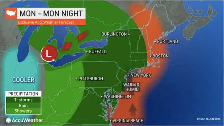 Storm activity will become possible Monday afternoon, June 12, before becoming likely Monday evening. The storms will move from west to east.