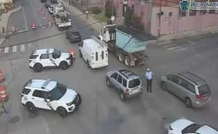 Philadelphia police direct traffic.