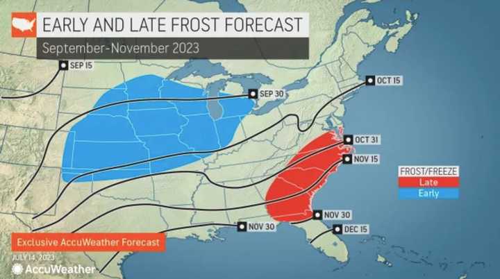 AccuWeather&#x27;s Fall 2023 frost forecast.