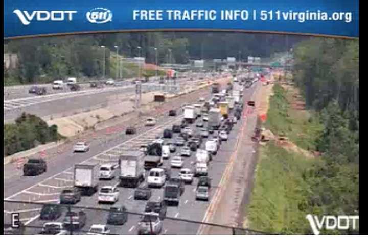 Traffic crawls along the GW Parkway.