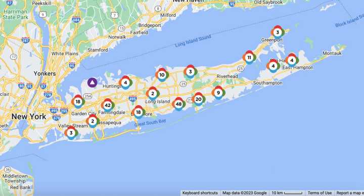 The PSEG Long Island power outage map at around 8:45 a.m. Sunday, Aug. 13.