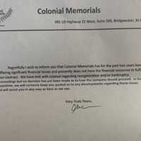 <p>Vasquez last week received the above letter from Colonial Memorials in the mail.</p>