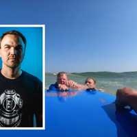 <p>Steve Houser saves Gabe McCabe from rough currents at the Jersey Shore.</p>