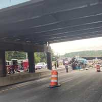 <p>An overturned tractor trailer closed Route 17 in Mahwah Friday morning, Sept. 8.</p>