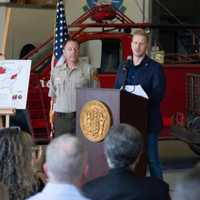 <p>State DEP Forest Fire Service Administrator and Chief Greg McLaughlin and New Jersey Environmental Protection Commissioner Shawn M. LaTourette.</p>