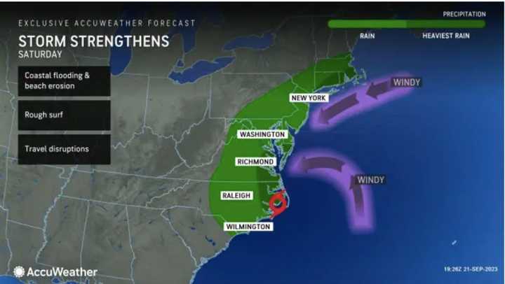 Up to 2.5 inches of rainfall is possible on Saturday, Sept. 23.