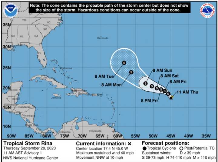 On the forecast track, Rina is expected to move north-northwest west over open water through early next week.