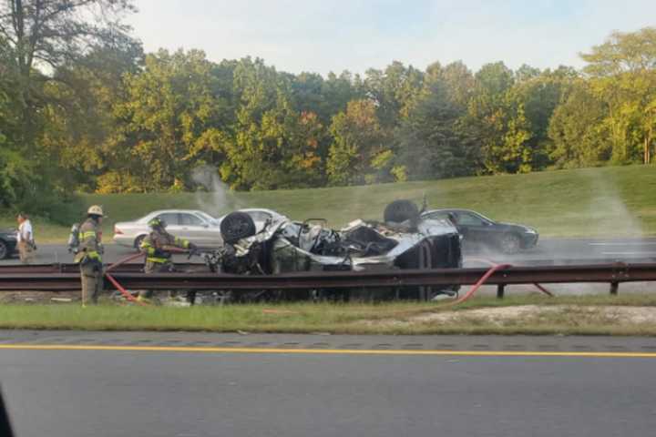 Car Overturns In Fiery Crash On Garden State Parkway Near Exit 117 In Aberdeen (DEVELOPING)