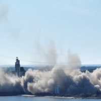 <p>Seconds after the implosion of the smokestack falling at the B.L. England Generating Station in Upper Township on Thursday, Oct. 26.</p>