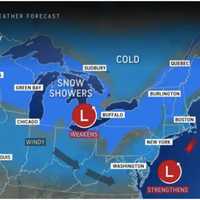 Areas in light blue could see snow showers Tuesday night, Oct. 31 into Wednesday, Nov. 1, while areas in royal blue could see snowfall.