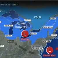 <p>Areas in light blue could see snow showers Tuesday night, Oct. 31 into Wednesday, Nov. 1.
  
</p>