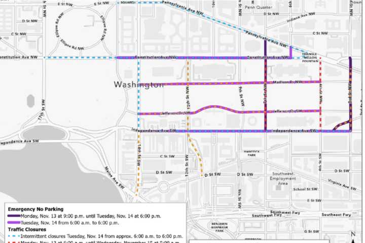 Police Release Updated List Of Street Closures Ahead Of 'March For Israel' In Washington DC