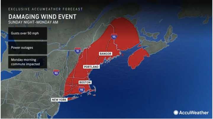 Much of the Northeast will be at risk of power outages due to damaging winds on Sunday, Dec. 10 into Monday, Dec. 11.