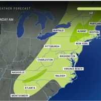 <p>	</p><p>A look at projected rainfall totals, with the highest amounts shown in the areas in the darker shade of green, where up to 4 inches is expected with locally higher amounts possible.</p>