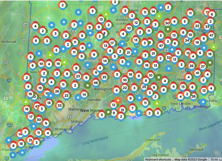 A look at the Eversource power outage map at around 7:30 a.m. Monday, Dec. 18.