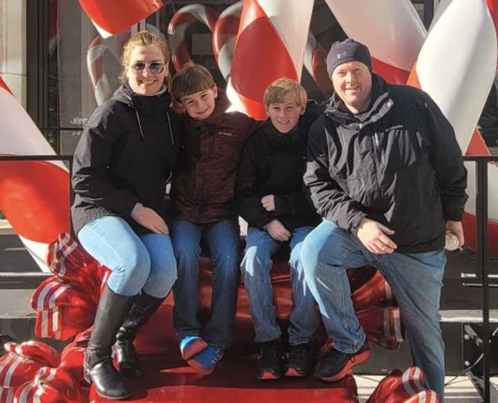 Bronxville PD Lt. Watson Morgan, far right, his wife, Ornela, and their two sons in photo posted on social media in January, 2023.