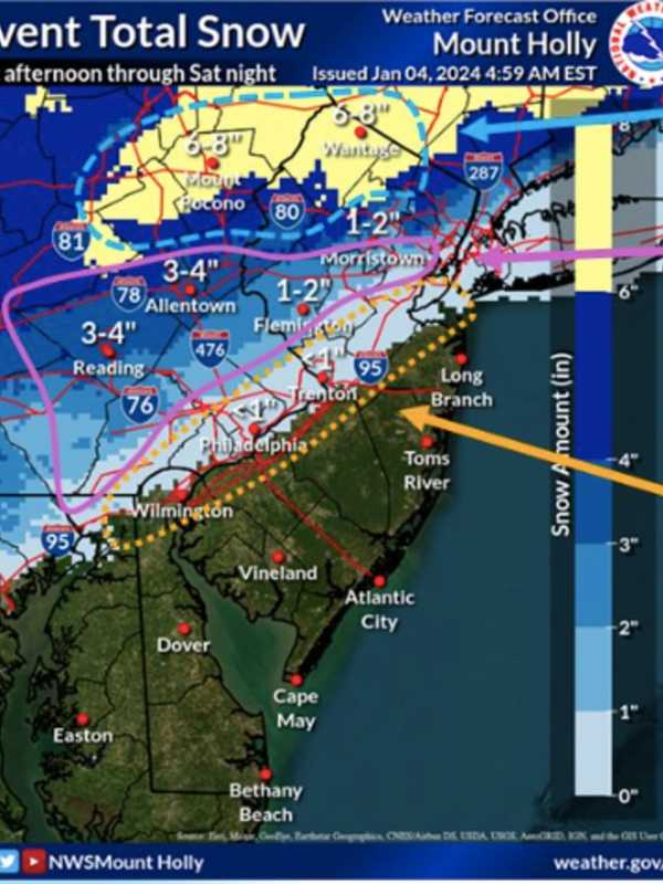 7 Inches Of Snow Expected In Parts Of Sussex County, Forecast Map Shows