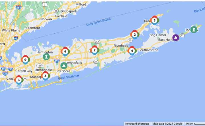 A look at the&nbsp;PSEG Long Island power outage map at around 5 p.m. Sunday, Jan. 14.
  
