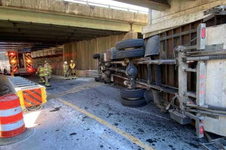 Overturned Tractor Trailer Shuts Ramp To Capital Beltway In Fairfax County