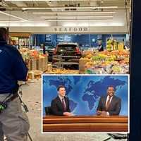 <p>Colin Jost and Michael Che discuss a recent Montgomery County crash on Weekend Update, on "Saturday Night Live."</p>